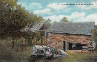 Buffalo Michigan Pioneer House Falling Down Log Cabin Junk Pile 1908 Pc