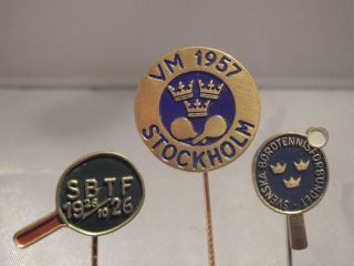 3 Swedish Table Tennis Stick Pin Badges 1 Medal From 1945 Sweden