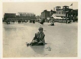 Antique Photo - Of A Girl Sitting In The Sand In Her 1900 