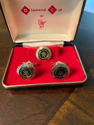Vintage United States Congress Cuff Link Set And Tie Accessory.  Gold W/ Case