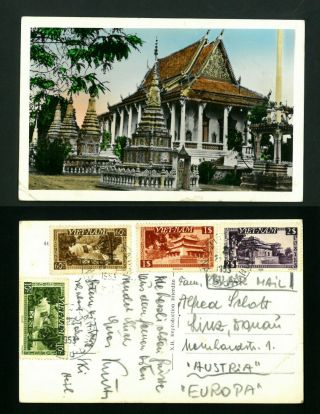 Vietnam 1953,  Air Mail Vf Postcard To Austria Stamps Hv