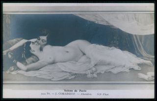 Art Coraboeuf Nude Woman Lesbian Kiss ? 1910s Salon De Paris Postcard