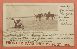 1907 Frontier Days Cheyenne Wy Advertising Postcard To Canada Rpo Cancel