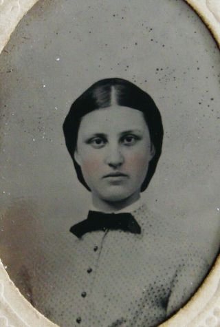 Antique Cw Era Tintype Photo Exceptionally Young Woman In Pretty Dress