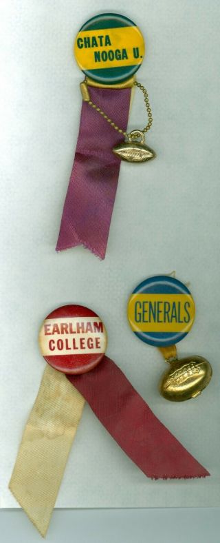3 Vintage 1940s Chatanooga Earlham College Football Pinback Buttons - Generals