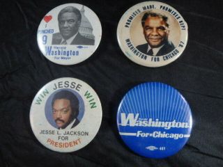 4 Vtg Chicago Illinois Political Campaign Button Pinbacks - Washington Jackson