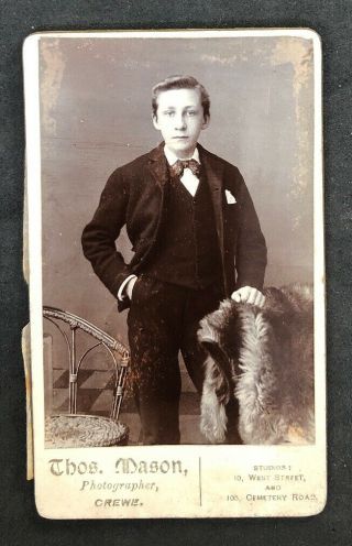 Victorian Carte De Visite Cdv: Young Man: Mason: Crewe Tissue Paper