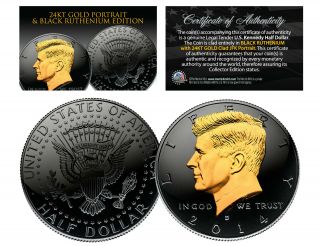Black Ruthenium & 24kt Gold Clad 2014 Jfk Kennedy Half Dollar U.  S.  Coin - D