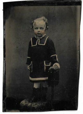 Tintype Photograph Cute Little Girl Standing On A Photographer 