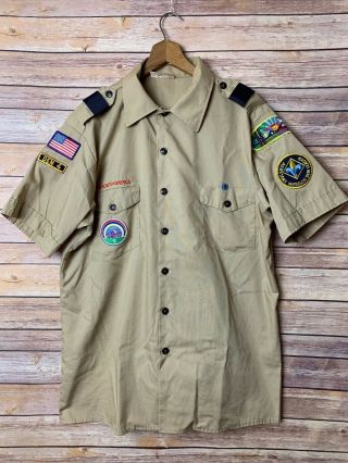 Boy Scouts Of America Bsa Official Uniform Shirt Mens Adult Large Patches Ss