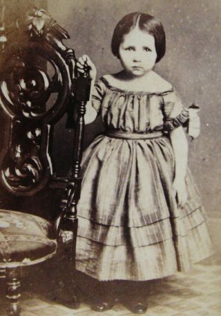 Antique Civil War Era Cdv Photo Of Cute Little Girl In Lovely Hoop Dress Erie Pa