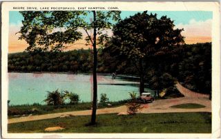 Shore Drive,  Lake Pocotopaug,  East Hampton Ct Vintage Postcard P24