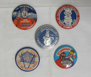 5 Different 1953 - 1961 Saint St Paul Winter Carnival Pinback Buttons Pin Back