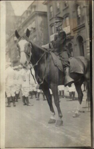 Parade/ Police Officer Or Soldier On Horse C1910 Real Photo Postcard