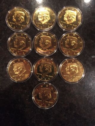 (10) 2018 President Donald Trump 24k Gold Plated Eagle Commemorative Coin Us