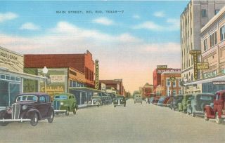 Main Street Del Rio Tx Texas Postcard 1930s