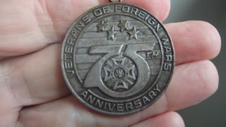 Veterans Of Foreign Wars American Legion 75 Anniversary Brass Medal Bx C 1