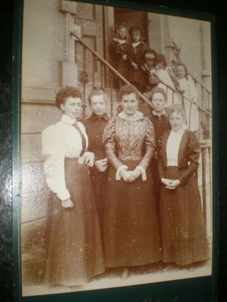 Old Cabinet Photograph Group Of Ten Outside Children On Steps C1890s Rf 40 (13)