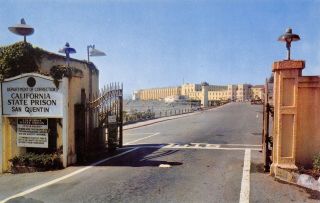 San Quentin California State Prison Main Entrance Gate Signs 1950s Postcard