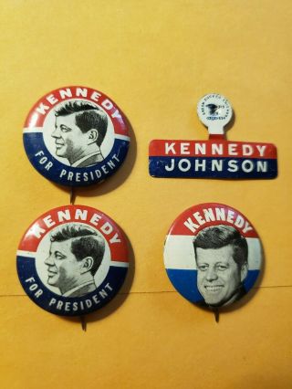 4 Vintage John F.  Kennedy Presidential Political Campaign Pinback Buttons