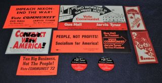 2 Vintage 1968 - 72 Us Communist Party Political Campaign Pinback Buttons Stickers