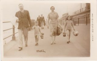 Old Walking Photo Family Man Woman Children Boy Girl Bridlington 1930s F2