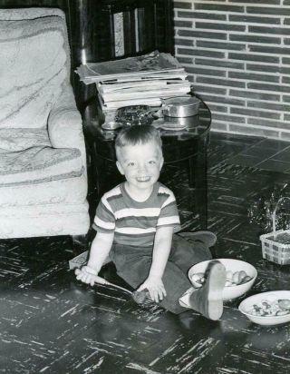 Bt66 Vintage Photo Happy Boy With Easter Candy,  Eggs C Mid Century