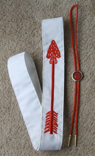 Vintage Boy Scout Order Of The Arrow White Sash And Red Bolo Tie