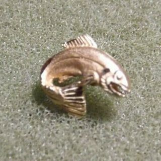 Trout Fish Jumping Lapel Pin Tie Tack Gold Toned Very Detailed Both Sides