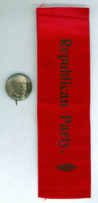 Vintage 1908 President William H Taft Political Campaign Pinback Button 1 Ribbon