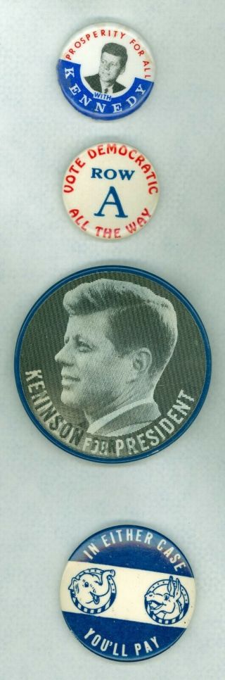 4 Vintage 1960 President John F Kennedy Campaign Pinback Buttons Vote Democratic