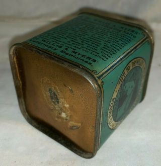 ANTIQUE DR WILLIS MYERS VETERINARY HORSE MEDICINE VET TIN LITHO CAN WENONA IL 5