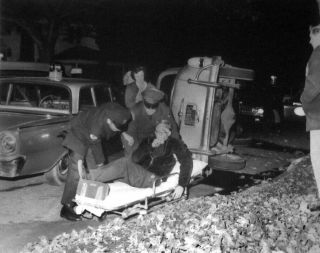 1961 Nassau Long Island Patrolmen Help Crash Victim Photo