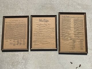 Wooden Framed Bill Of Rights,  Constitution,  Dec.  Of Ind.  Set