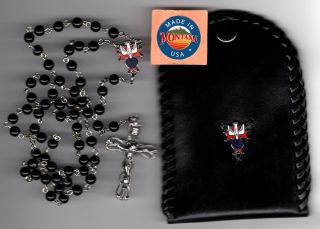 Knights Of Columbus - - Black Pouch,  Black Agate 6mm Rosary