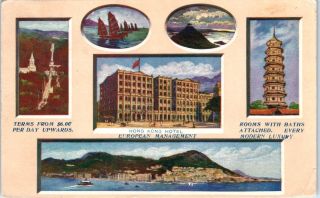 Rppc Hong Kong,  China Multiview Hong Kong Hotel C1910s Postcard
