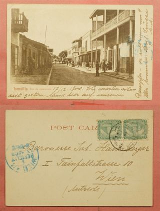 Egypt 44 Pair 1900 Ismailia Street View Postcard To Austria