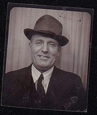 Old Vintage Antique Photo Booth Photograph Man Wearing Cool Hat