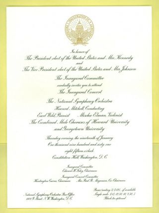 Vtg 1961 President John F.  Kennedy Inaugural Concert Program National Symphony