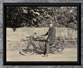 Classic.  Young Man Riding Early Indian Motorcycle.  Antique 5x7 Photo Print