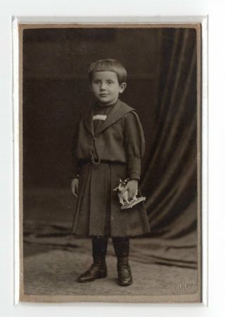Cdv Little Girl In Sailor Dress With Toy Lutzel Munich 1905 C49