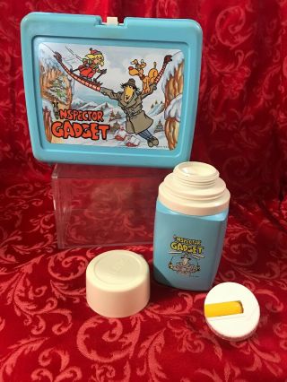 Vintage 1983 Turquoise Inspector Gadget Plastic Lunch Box W/ Thermos Pre - Owned