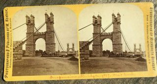 1870s Minnesota Stereoview Suspension Bridge Minneapolis By Nowack