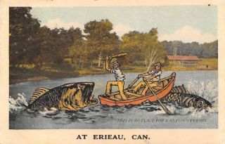 Erieau Ontario Is " No Place For A Nervous Person " Exaggerated Fish Attack 1935