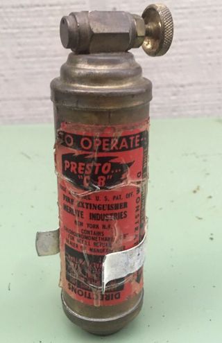 Vintage Presto Cb Brass Fire Extinguisher Mini Mount Motorcycle Size