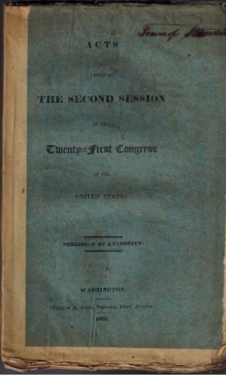 1831 Early 19th Century Politics 21st Us Congress,  Congressional Acts Laws