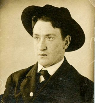 P910 Vtg Photo Booth,  Young Man In Hat & Western Tie C Early 1900 