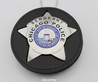 Chicago Police Badge Holder Clip On Neck Chain CPD Recessed Leather Holder 5