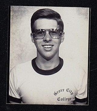 Old Vintage Antique Photo Booth Photograph Young Man In Grove City College Shirt