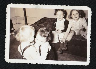 Vintage Antique Photograph Adorable Little Babies Playing In Retro Room
